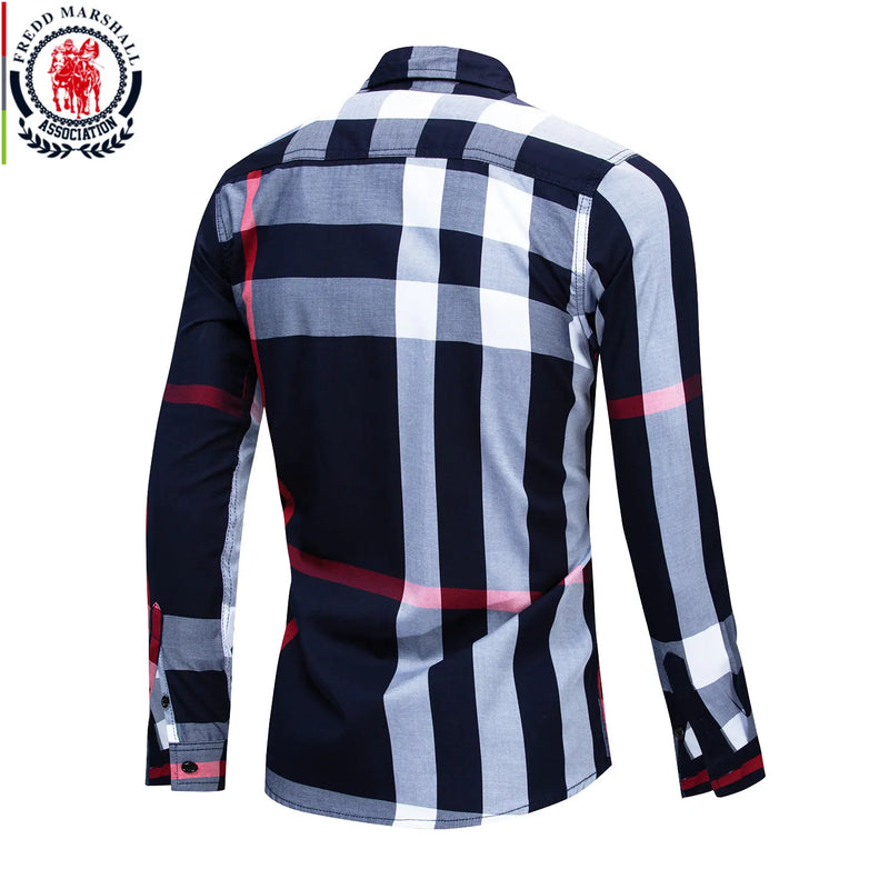 Fashion Random Plaid Shirt Men Long Sleeve