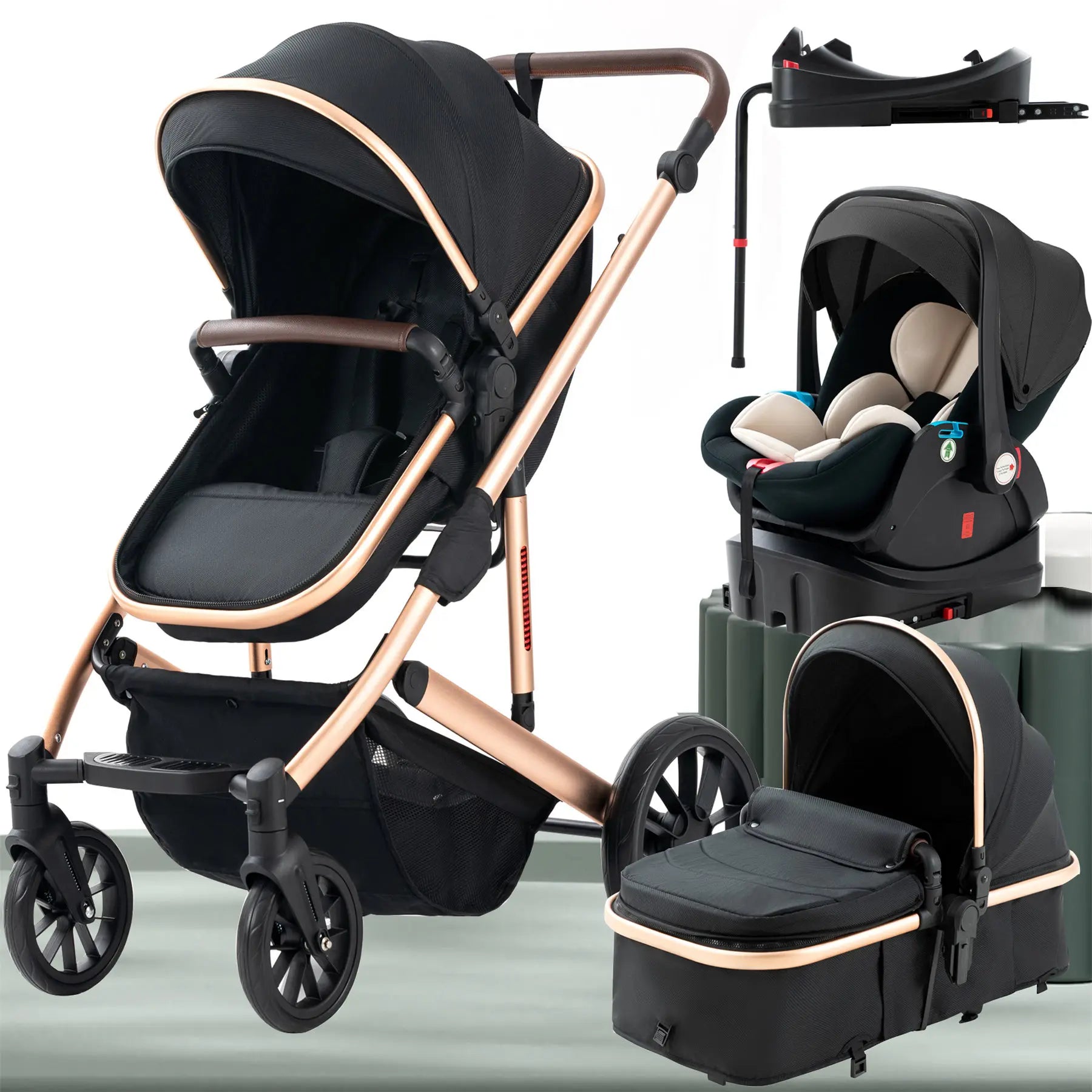 Baby Stroller Free Shipping Pram Portable  baby Carriage Combo Car Seat Wagon Stroller Bassinet 3in1 Pram