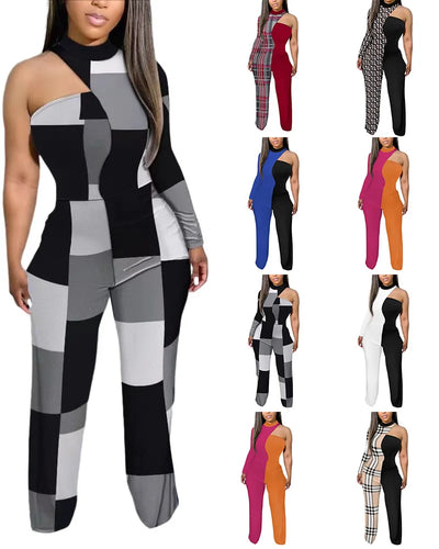 New Fashion Printing Sleeve Jumpsuit Women Long Pants