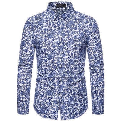 10 Color Men's Long Sleeved Shirt Printed Hawaiian Floral Shirt Lapel Vacation Style Shirt