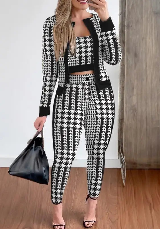 Autumn Winter Elegant Print Three Piece Set Women Fashion