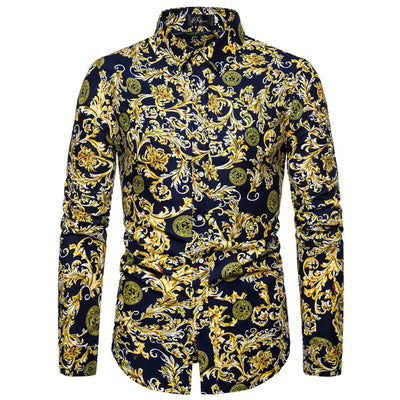 10 Color Men's Long Sleeved Shirt Printed Hawaiian Floral Shirt Lapel Vacation Style Shirt