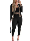 3PC Plaid Print Contrast Paneled Crop Top & Pants Set with Coat of Fashion