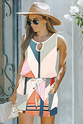 Womens Summer Causal Loose Sleeveless Crew Neck Drawstring