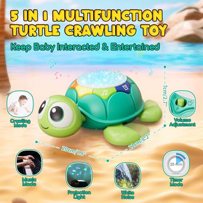 Baby Toys 6 to 12 Months, Turtle Baby Crawling Toys with Light & Sound, Musical Moving Toys for 9-12 Months Old Boys/Girls, Infant Toys 0-6 Months Developmental Toddler Gifts