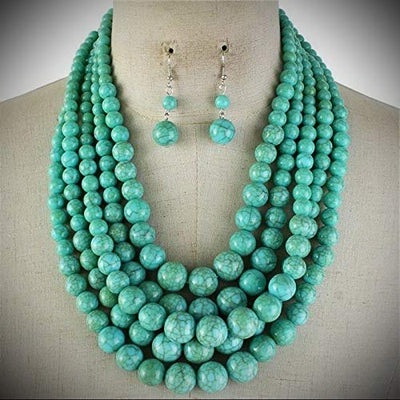 NECKLACE Five Layers Cracked Look Turquoise