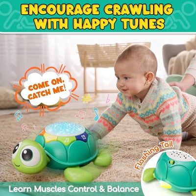 Baby Toys 6 to 12 Months, Turtle Baby Crawling Toys with Light & Sound, Musical Moving Toys for 9-12 Months Old Boys/Girls, Infant Toys 0-6 Months Developmental Toddler Gifts