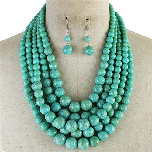 NECKLACE Five Layers Cracked Look Turquoise